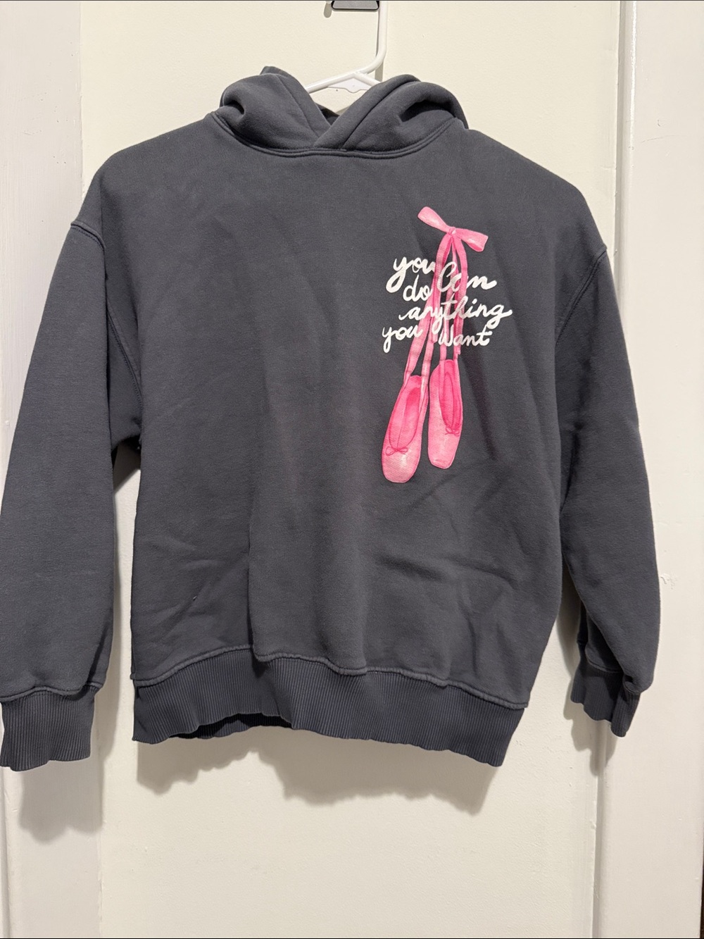 Zara Charcoal Gray Hoodie with Pink Ballet Shoes Graphic